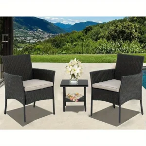 Set 3 Pieces Outdoor Chairs wicker