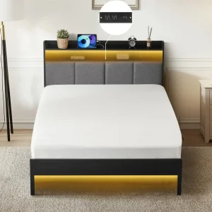 Metal Bed Frame with LED Lights Headboard & Footboard,