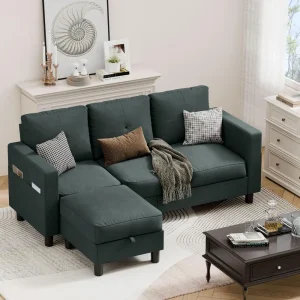 L-Shaped Couch 3 Seat Sectional Sofa Set