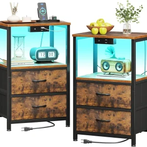 Nightstand Set of 2 with Charger Station